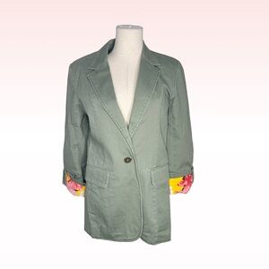 New ANORAK olive green blazer floral lining (Sz S)